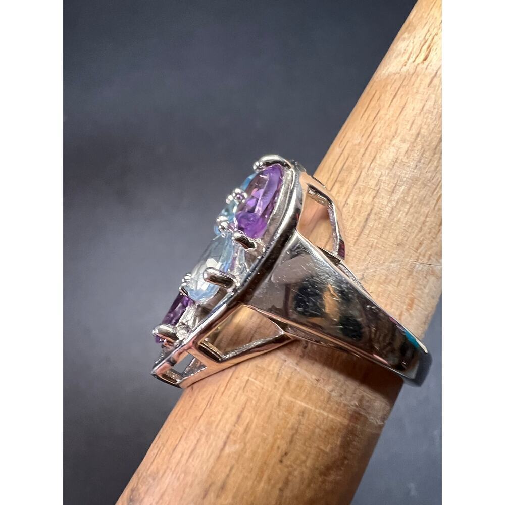 Vintage multi gemstone sterling silver cluster ring size 7 - Picture 12 of 16